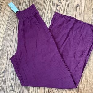 Michael Stars Susie Smocked Wide Leg Gauze Pant - Plum - Small - NWT